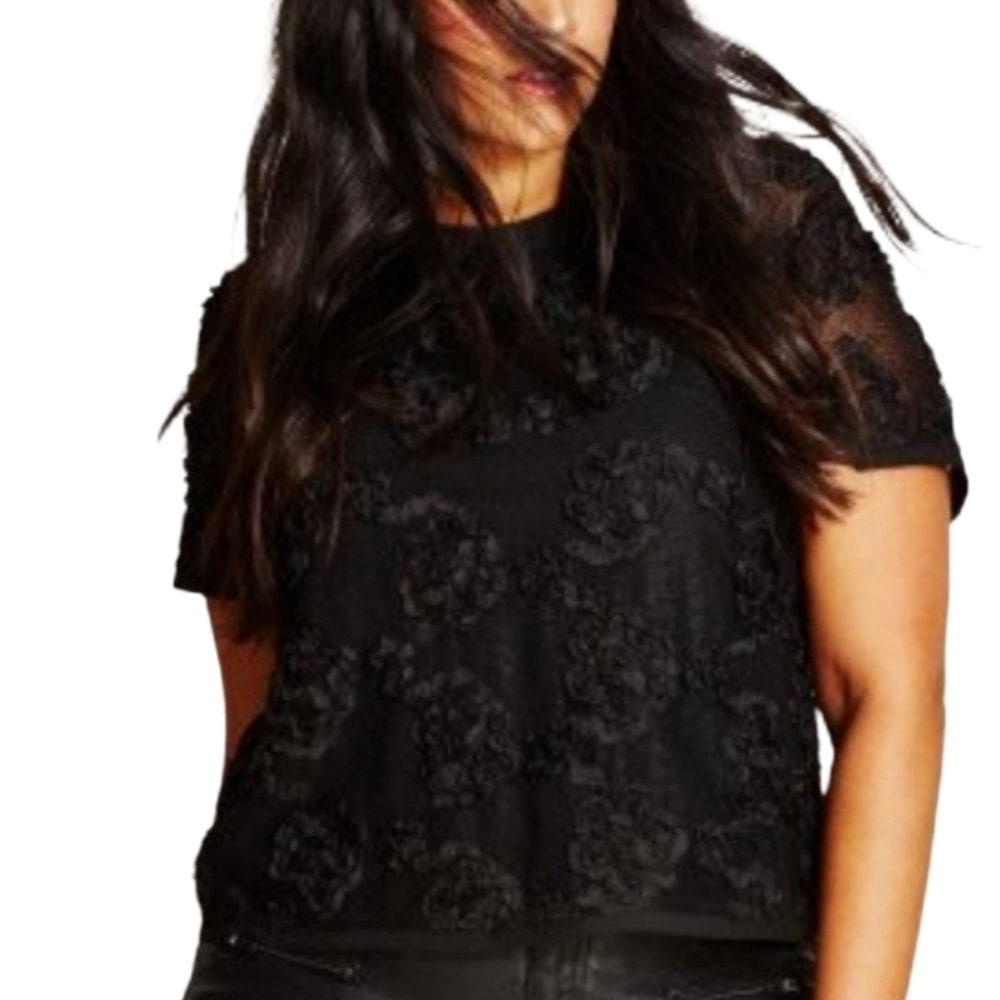CITY CHIC Black Floral Garden Short Sleeve Blouse Top XXL 24W.